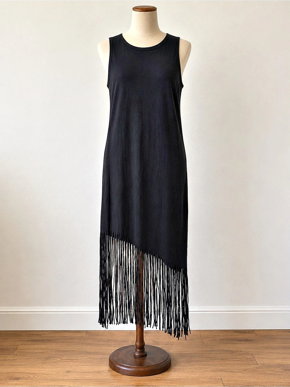 a&é Black Fringe Maxi Dress Size Medium Like New